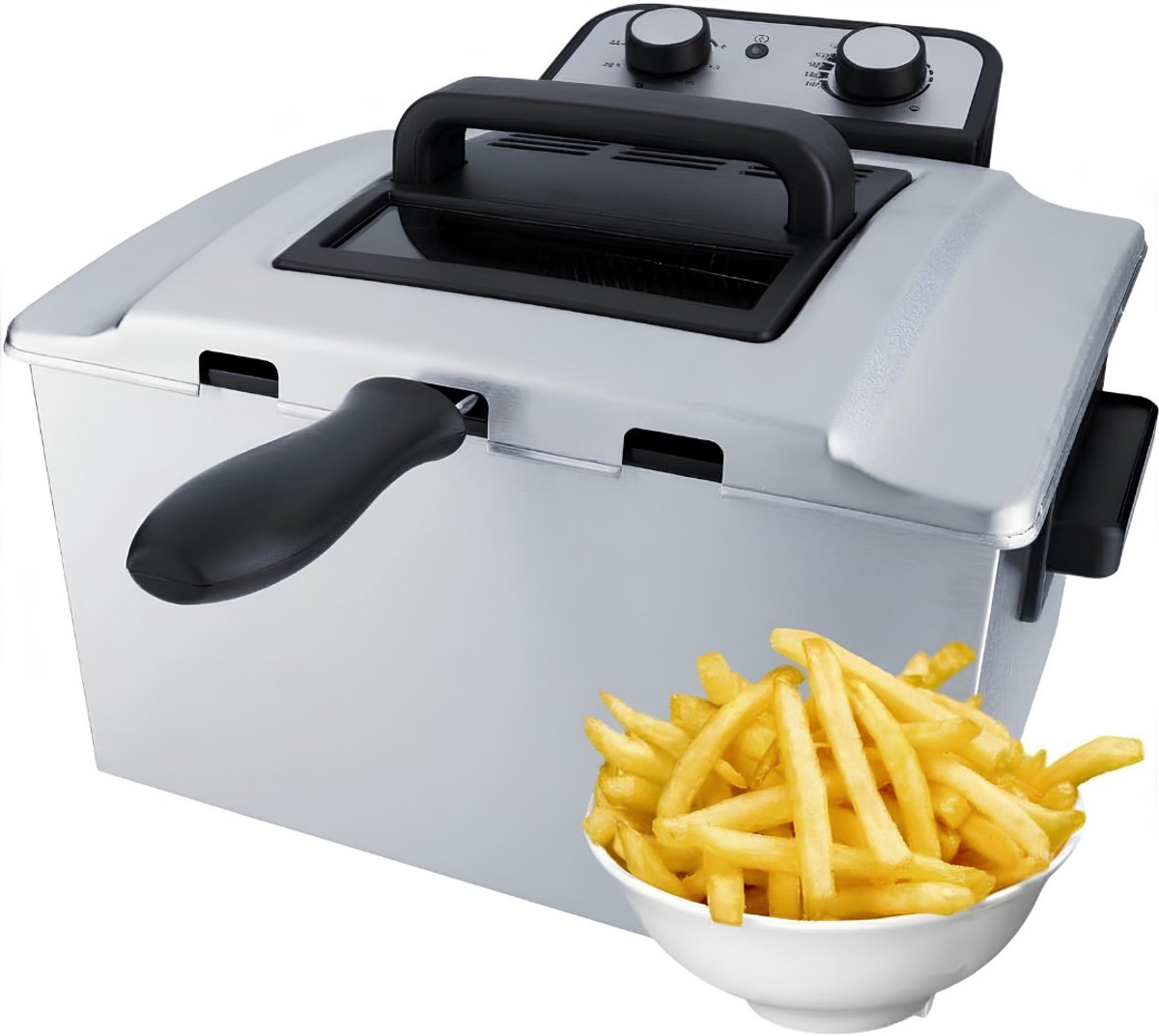 KIRA® Frituurpan - Frituurpannen - Dubbele Frituurpan 5L - Zilver - 35cm x 36cm x 25cm