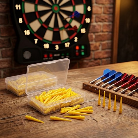 Gele dart tips soft tip set 180 stuks darts accessoires kunststof dart punten vervangbare soft tips voor elektronische dartborden inclusief opbergdoosjes — afbeelding 2
