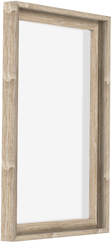 Zijaanzicht van een houten baklijst met verweerde houtnerf.