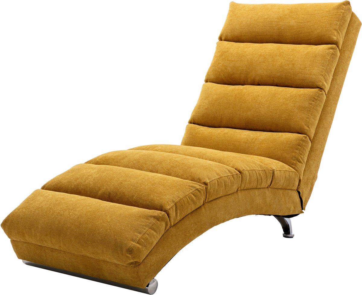 Ropilly Moderne chaise longue - Mangokleurige linnen ligstoel - Relaxfauteuil met vibratie - Ergonomische rugleuning - 250 kg - Woonkamer - 148x55x84 cm - Mango Mosterdgeel