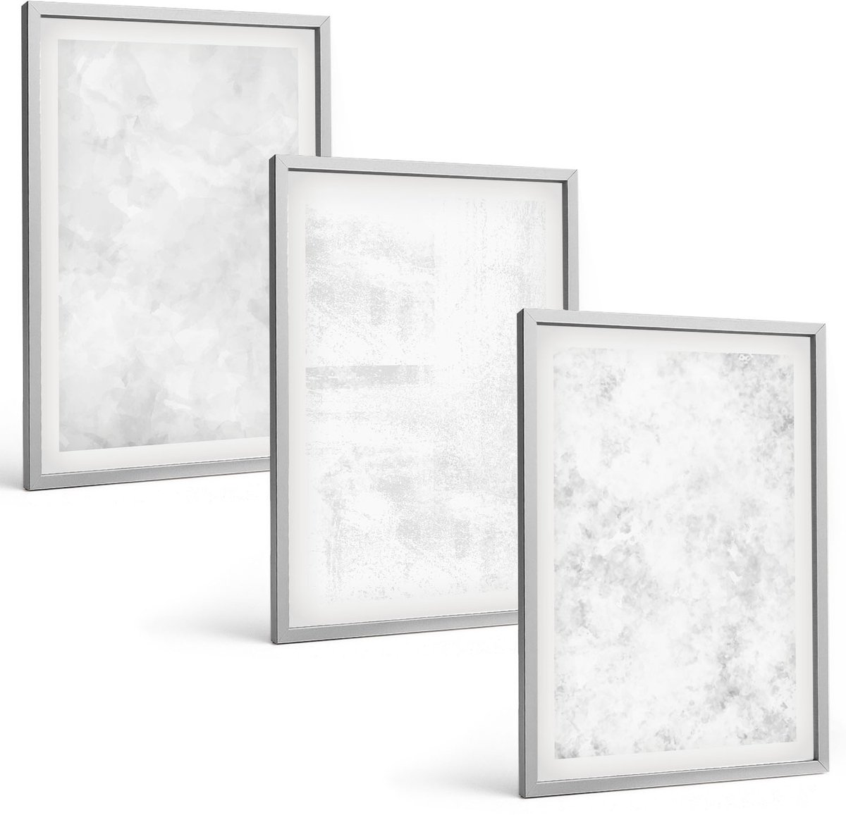 Coloray 3-Delige Schilderij Set - Witte Vlekken Op Een Minimalistische Canvasachtergrond - 40 x 60 cm - Wanddecoratie - Schilderijen Set - Interieur - Interieur Decoratie