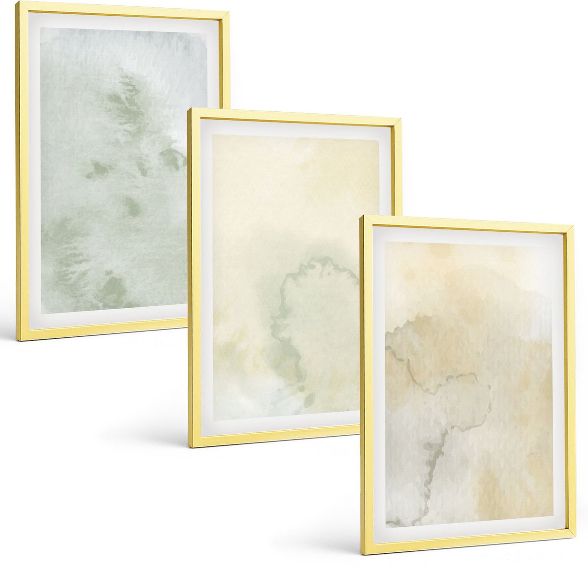 Coloray 3-Delige Schilderij Set - Pastel Aquarelverf Op Canvas, Textuurverf - 40 x 40 cm En 40 x 60 cm - Wanddecoratie - Moderne Interieurdecoratie - Woonkamer Decoratie
