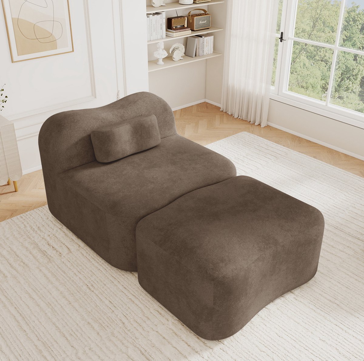 MIVRAY Zitbank 96 x 167 x 70 Cm - Modulair En Frameloos Met Voetenbank En 32D Schuim - Voor Woonkamer En Appartement - Velvet Bruin