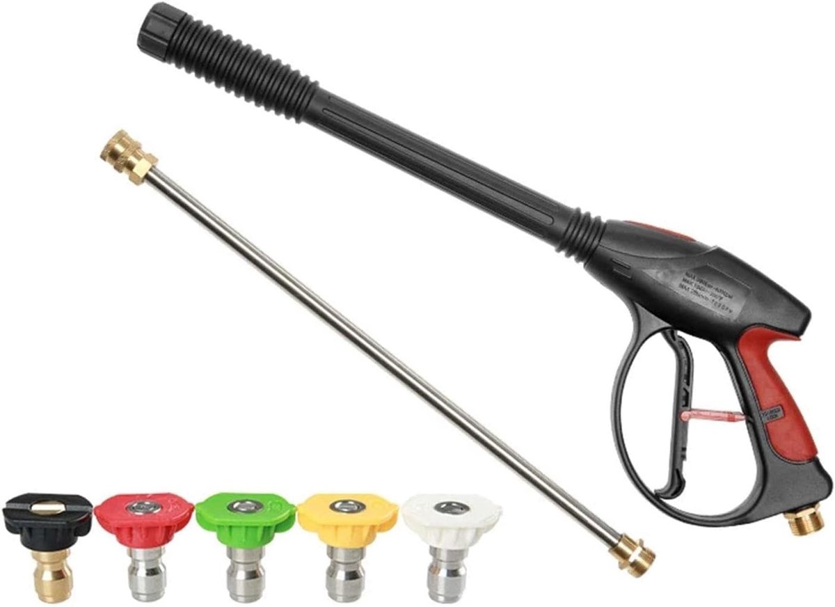 Krachtige Hogedrukspuit met Magische Wand en Verlenglans, Inclusief 5 Snelle Aansluitnozzles voor Effectieve Reiniging van Auto, Ramen en Huisdieren