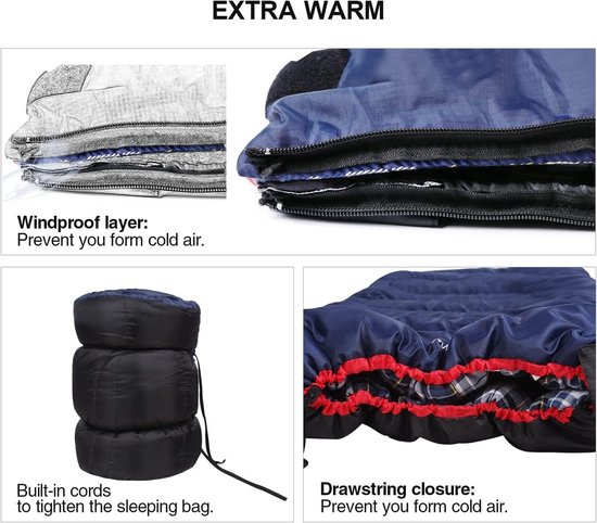 XL katoenen slaapzak voor volwassenen, warm en comfortabel, flanel, ideaal voor 3-4 seizoenen, camping en buitenshuis — afbeelding 4