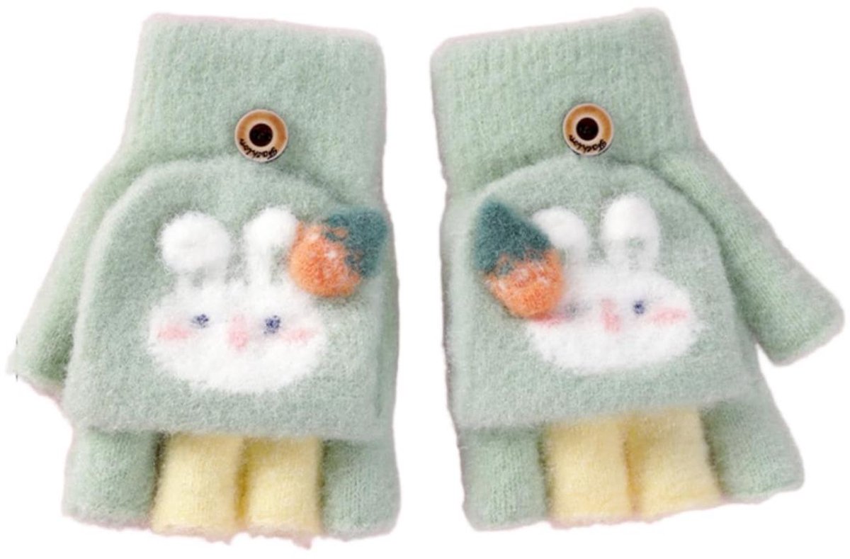 Gebreide vingerloze kinderhandschoenen Geschikt voor capuchon, warme winterhandschoenen Geschikt voor schattig konijntje.
