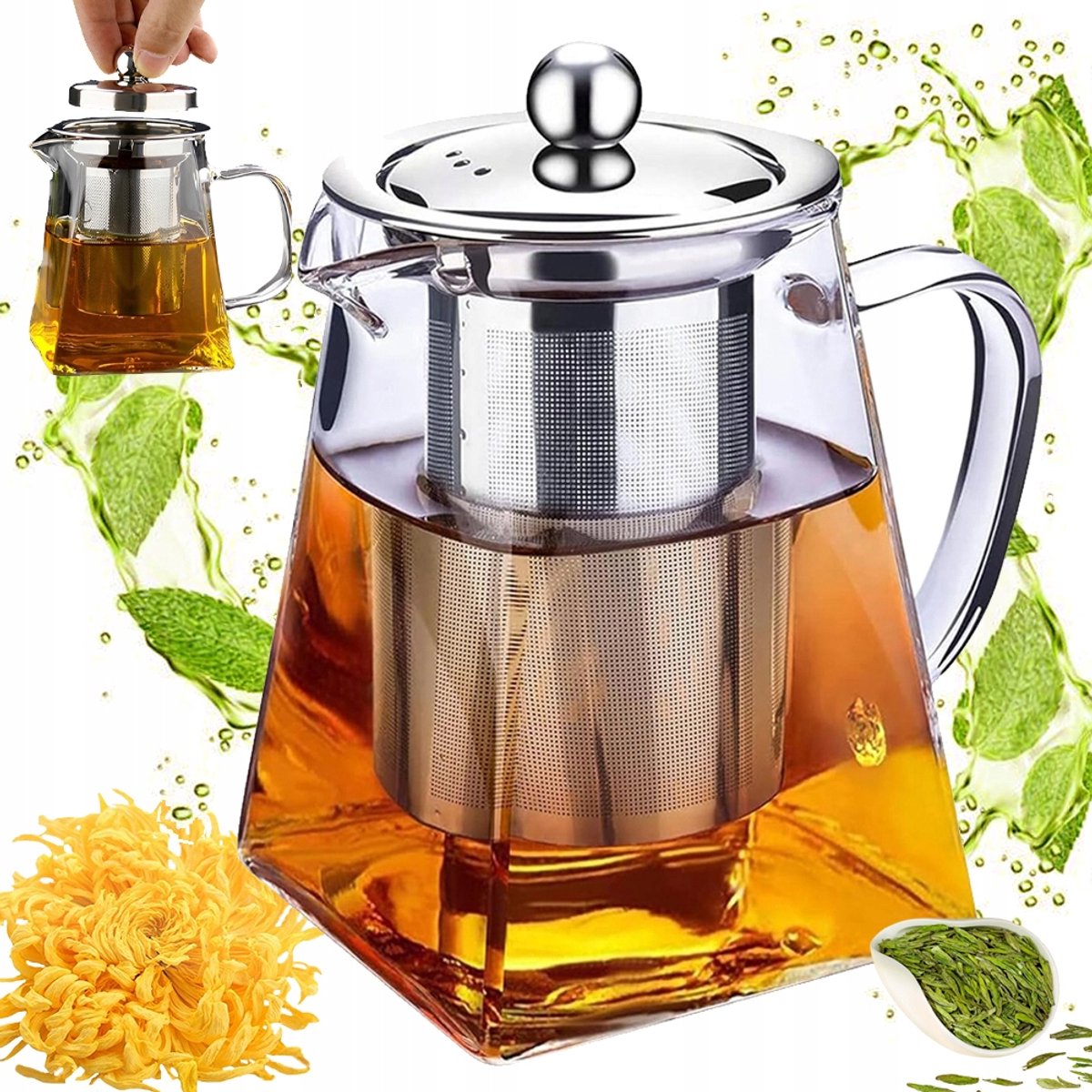 750ml Glazen Theepot met V-uitloop, Hittebestendig