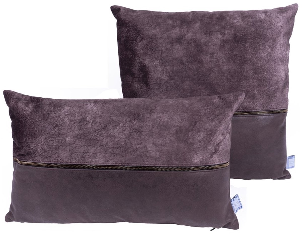 Padiro sierkussenset - 2-delige set - 30 x 50 cm - Grijs / Bruin - Polyester, Kunstleer