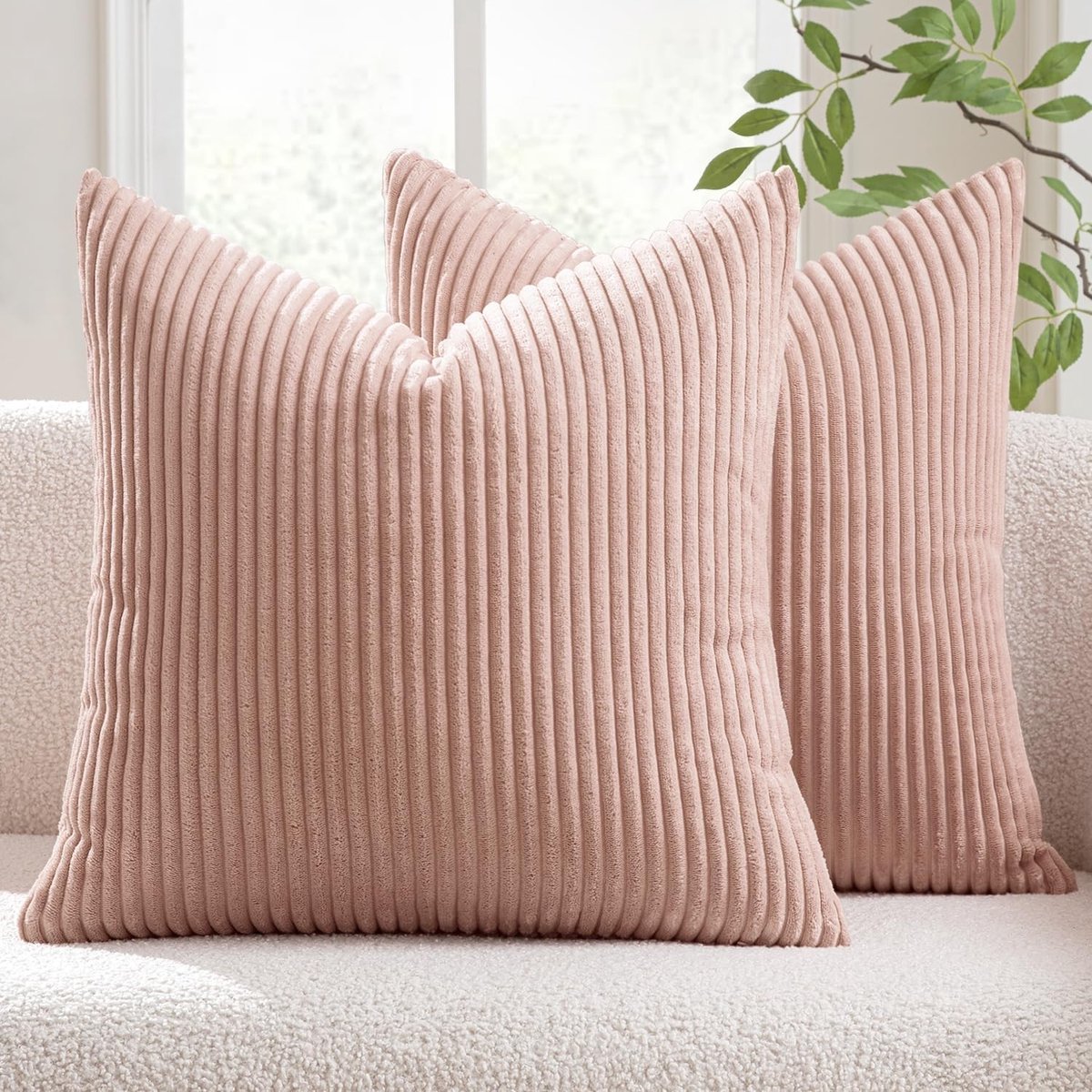 Set van 2 Corduroy Kussenhoezen, Decoratieve Kussens voor Bank en Stoelen, Verborgen Rits, 40 x 40 cm, Roze, Luxe Interieurdecoratie