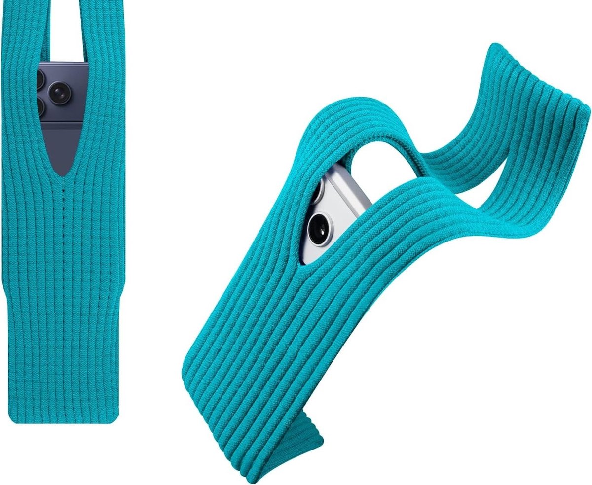 Telefoontasje Gebreid met Koord Mint Groen – Stretch Smartphone Tas, Lichtgewicht Telefoonhoesje voor Schouder & Crossbody
