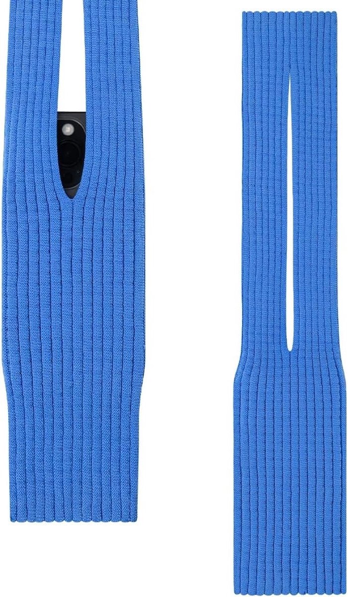 Telefoontasje Gebreid met Koord Blauw – Stretch Smartphone Tas, Lichtgewicht Telefoonhoesje voor Schouder & Crossbody