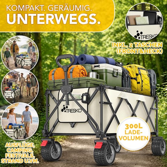 Bolderkar Opvouwbaar - Handwagen Transportkar - Tuin Werk Strand - XXL Laadvolume 300L - 150 kg Capaciteit - Beige — afbeelding 5