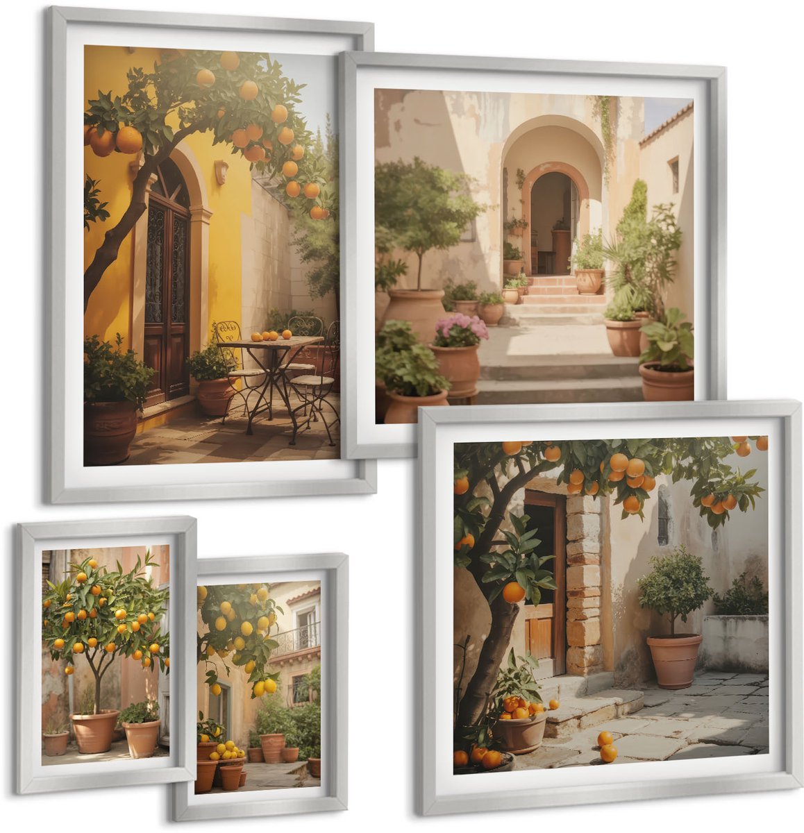 Coloray 5-Delige Schilderij Set - Vreedzame Zomerlandschappen Met Een Rivier En Een Bloemenweide - 20 x 30 cm - Decoratieve Schilderijen - Woonkamer - Interieur - Interieur Decoratie