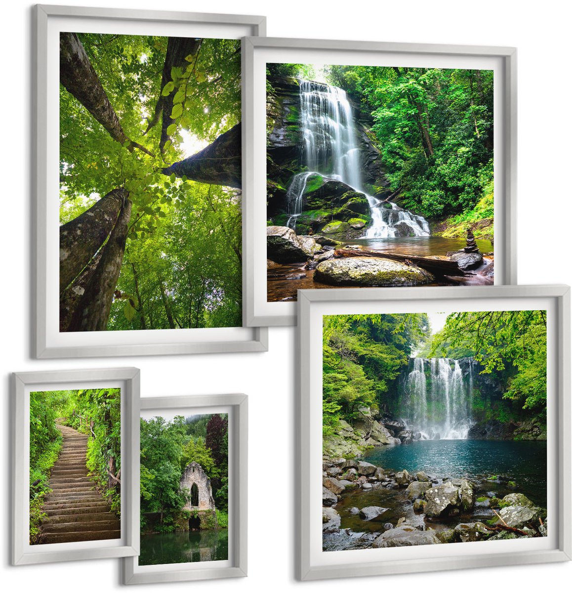 Coloray 5-Delige Schilderij Set - Nachtelijke Hemel, Bergen, Kloof En Winterlandschap - 20 x 30 cm - Decoratieve Schilderijen - Woonkamer - Interieur - Woonkamer Decoratie