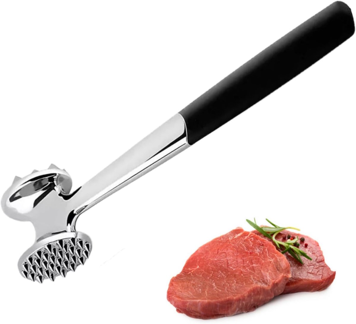 Vleesklopper met antislip handgreep, dubbelzijdig, voor steak, kip, varken, ribben
