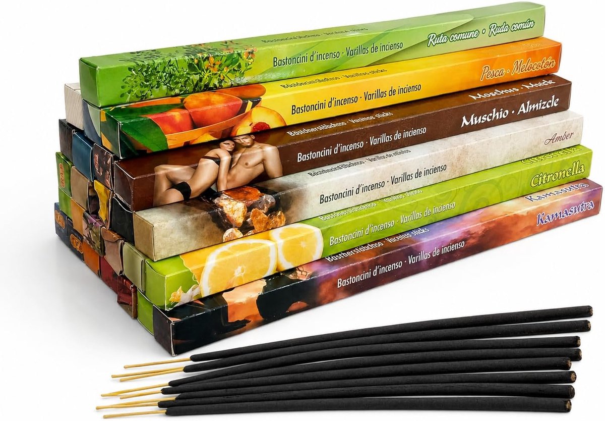 Wierookstokjes set XXL - 26 geuren o.a. met roos, sandelhout, vanille, citronella, Nag Champa. Indiase mix