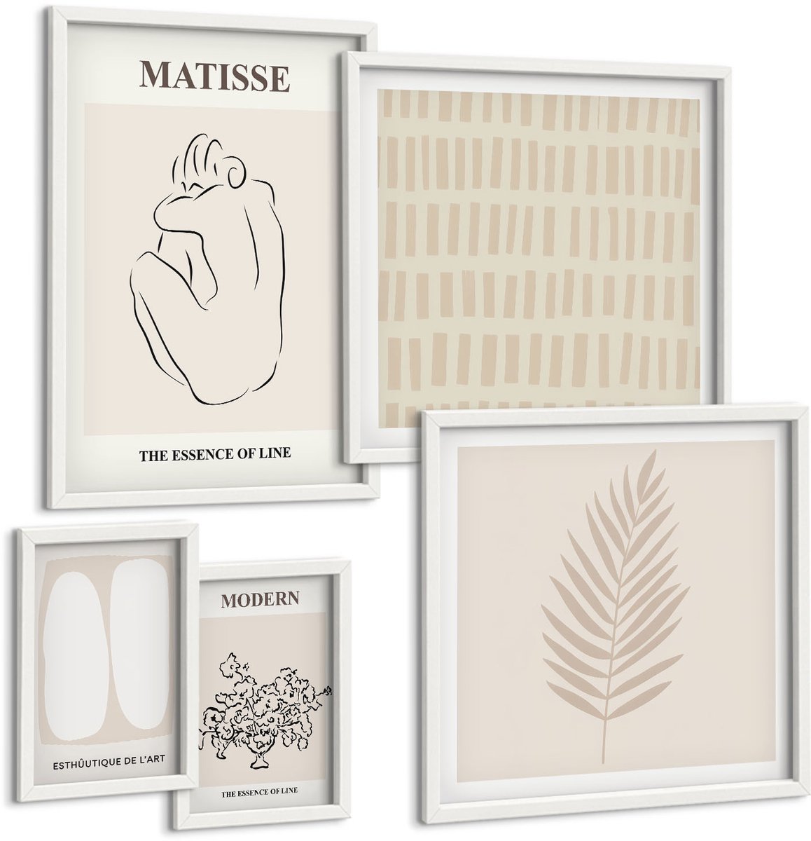 Coloray 5-Delige Schilderij Set - Minimalistische Lijnen En Vormen In Een Moderne Uitvoering. - 50 x 50 cm, 20 x 30 cm En 40 x 60 cm - Wanddecoratie - Moderne Interieurdecoratie - Decoratieve Schilderijen