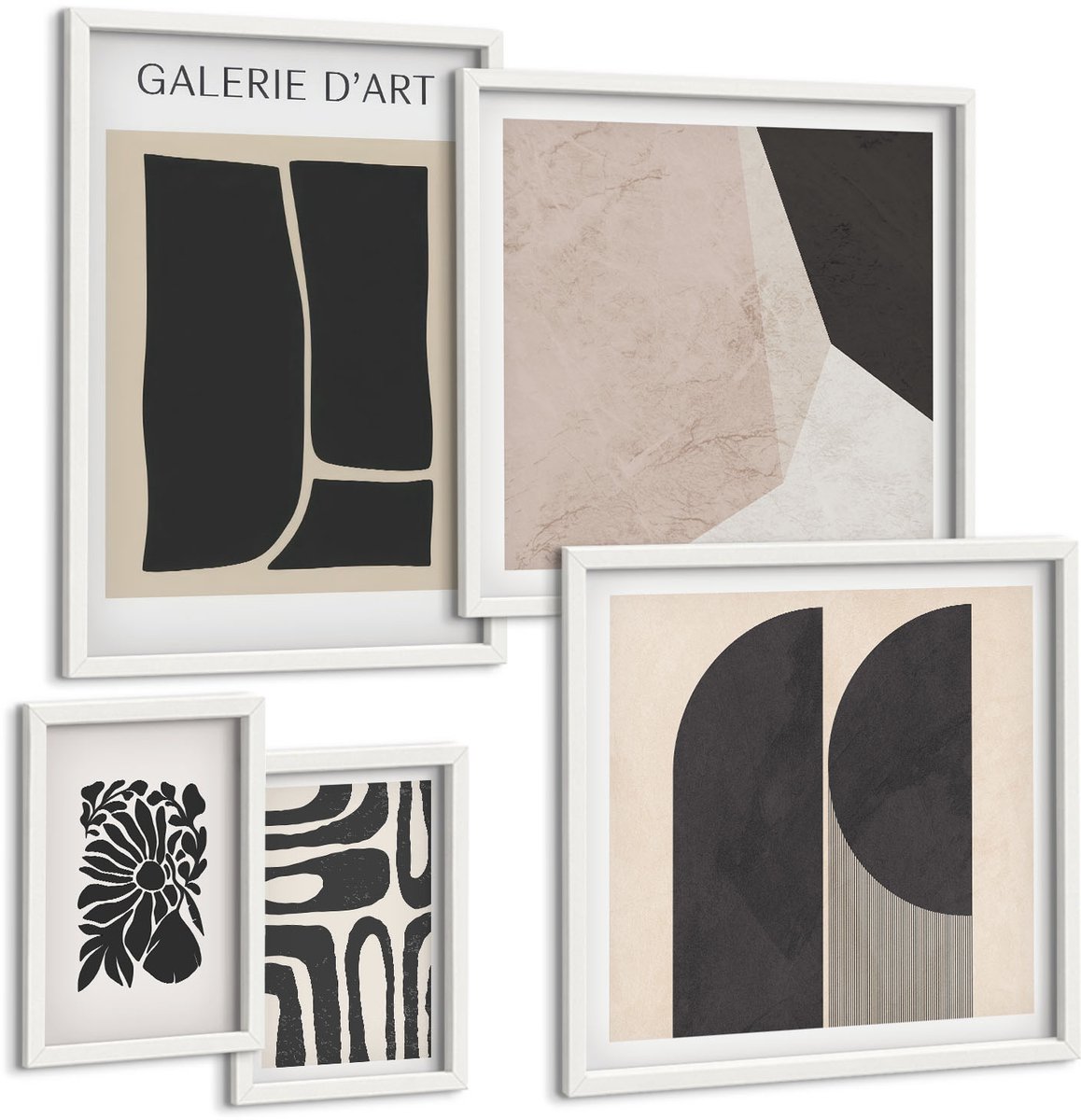 Coloray 5-Delige Schilderij Set - Stijlvolle Grafische Elementen In Minimalistische Vormen En Patronen. - 50 x 50 cm, 20 x 30 cm En 40 x 60 cm - Moderne Wanddecoratie - Woonkamer - Muurdecoratie
