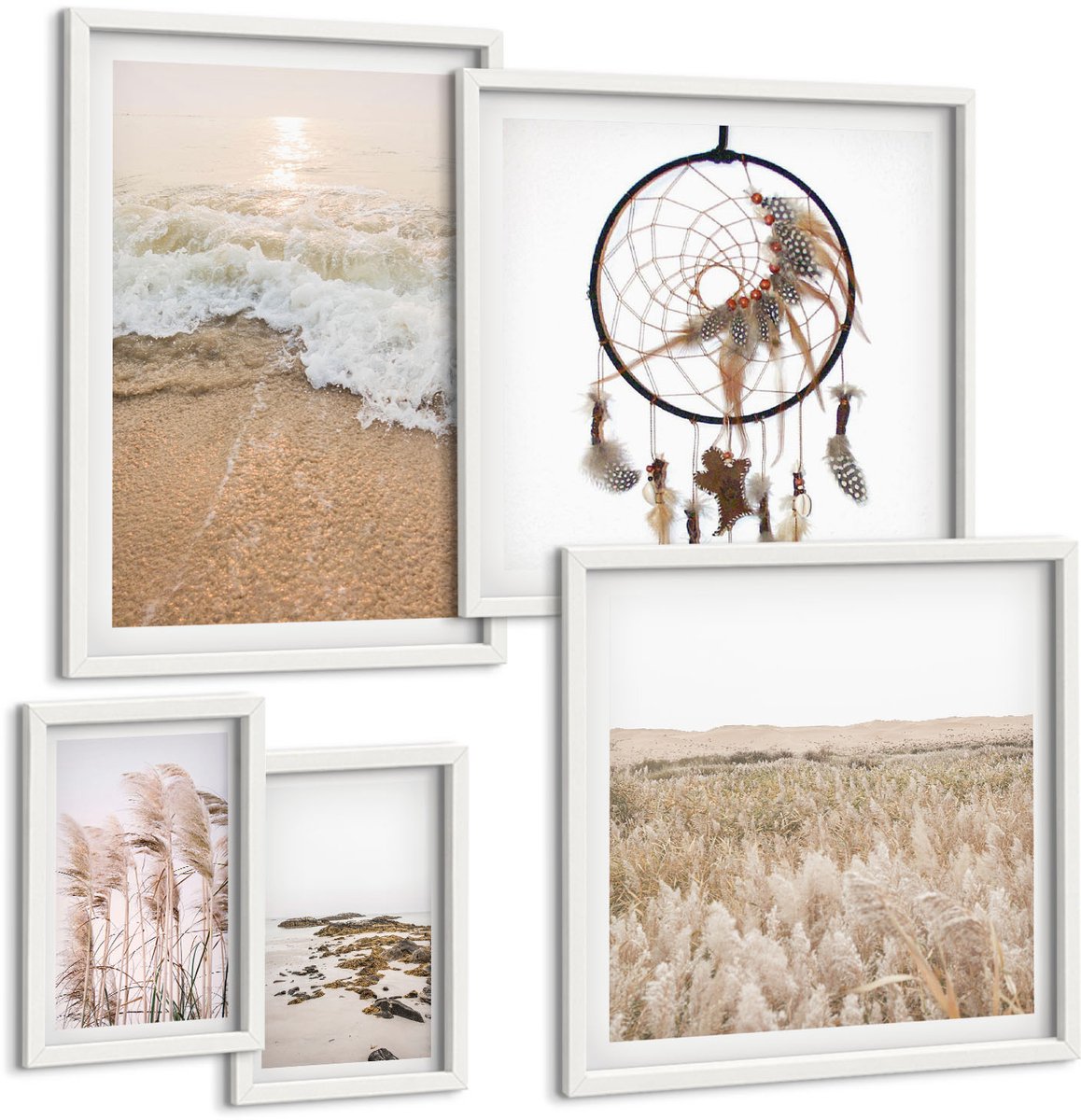 Coloray 5-Delige Schilderij Set - Natuurlijke Landschappen Met Strand- En Plantenmotieven - 50 x 50 cm, 20 x 30 cm En 40 x 60 cm - Moderne Wanddecoratie - Woonkamer