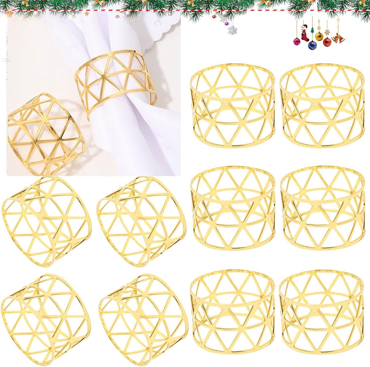 Allecto - Servetringen - Gouden servetringen - Vintage holle servetgespen - 10 stuks - Eettafeldecoratie - Bruiloft en Kerstmis - Hoogwaardig metaal
