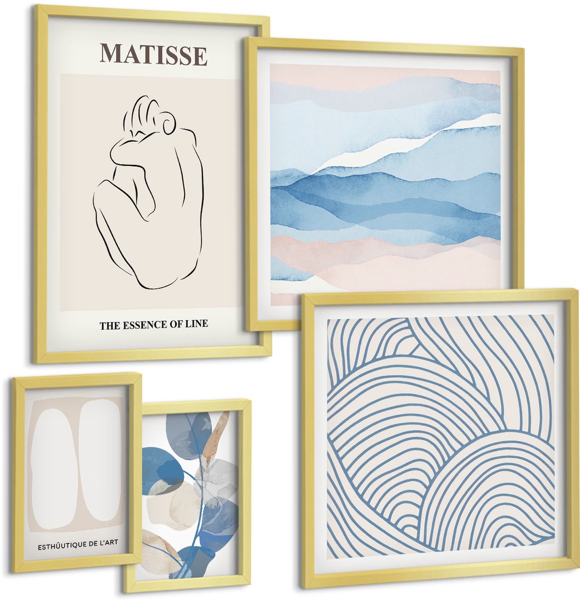 Coloray 5-Delige Schilderij Set - Stijlvolle Afbeeldingen Met Abstracte Motieven En Natuur. - 50 x 50 cm, 20 x 30 cm En 40 x 60 cm - Wanddecoratie - Schilderijen Set - Kantoor - Woonkamer Decoratie