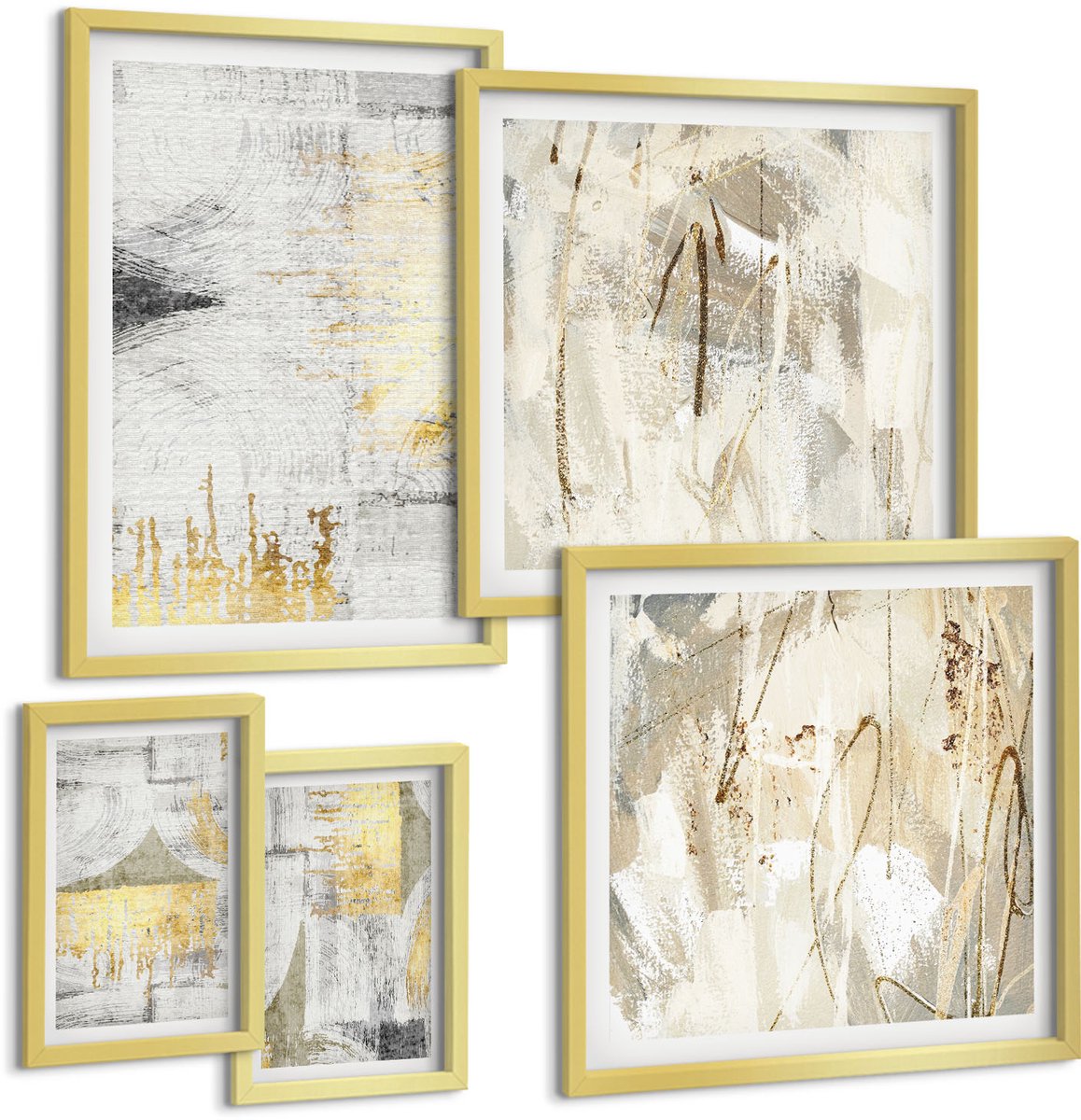 Coloray 5-Delige Schilderij Set - Stijlvolle Abstracte Composities Met Geometrische Patronen - 50 x 50 cm, 20 x 30 cm En 40 x 60 cm - Moderne Wanddecoratie - Slaapkamer - Stijlvolle Muurdecoratie