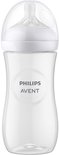 Biberon Philips Avent vide, transparent avec capuchon et tétine blancs.