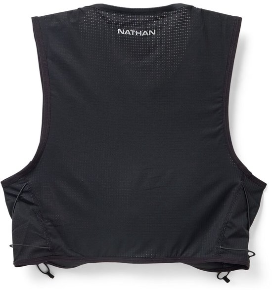 Achterkant zwart Nathan hardloopvest met ademend materiaal.