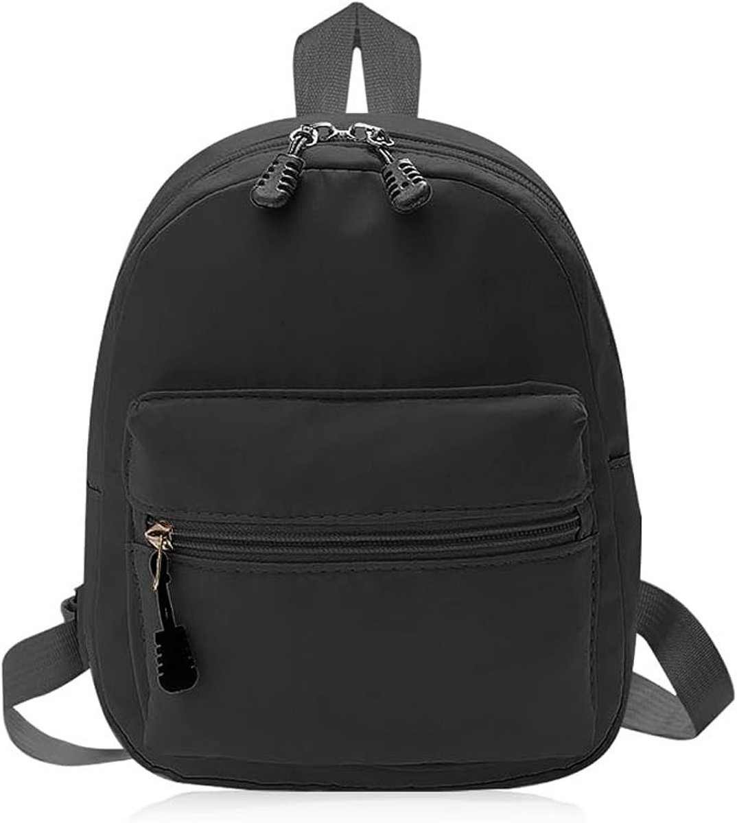 PolkaHome Mini-rugzak voor dames - compacte nylon rugzak met ritssluitingen - zwart/beige