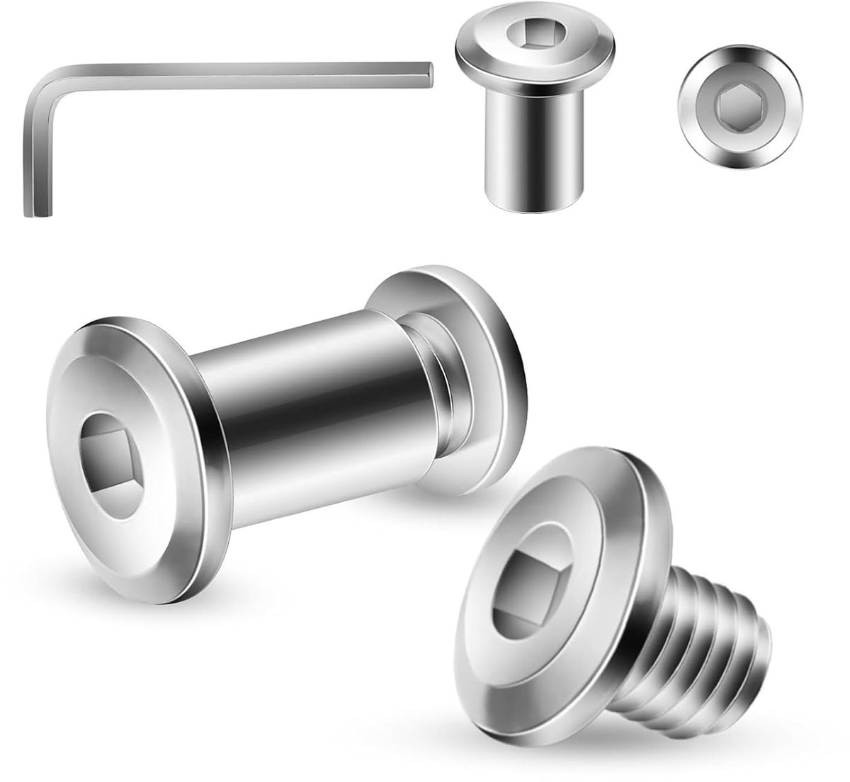 20 stuks verbindingsschroeven M5 x 8 mm, 20 stuks meubelschroeven en 20 stuks moeren, kastconnector van roestvrij staal A2 V2A, meubelconnector met inbussleutel voor houten plank, plank