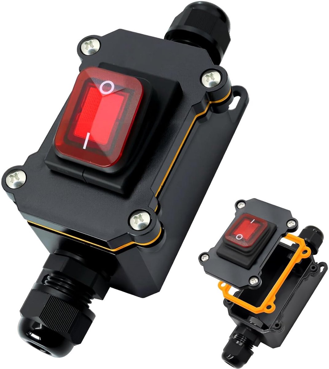 Schakelaar, 20 A, 12 V-24 V, IP67, waterdichte inline schakelaar, DC, DPST, 4-polig, 12 V kabelschakelaar