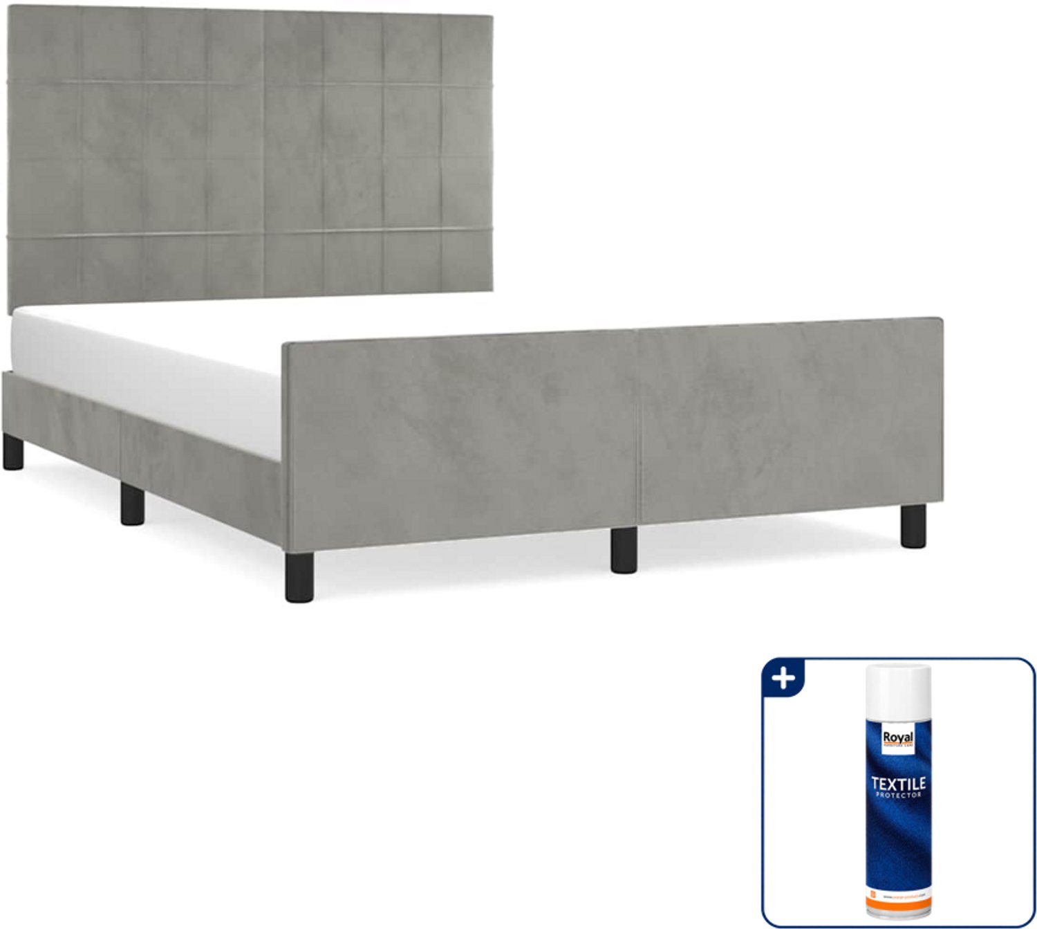 vidaXL bedframe - 140 x 190 cm - fluweel - lichtgrijs - Inclusief textielbeschermer 500 ml