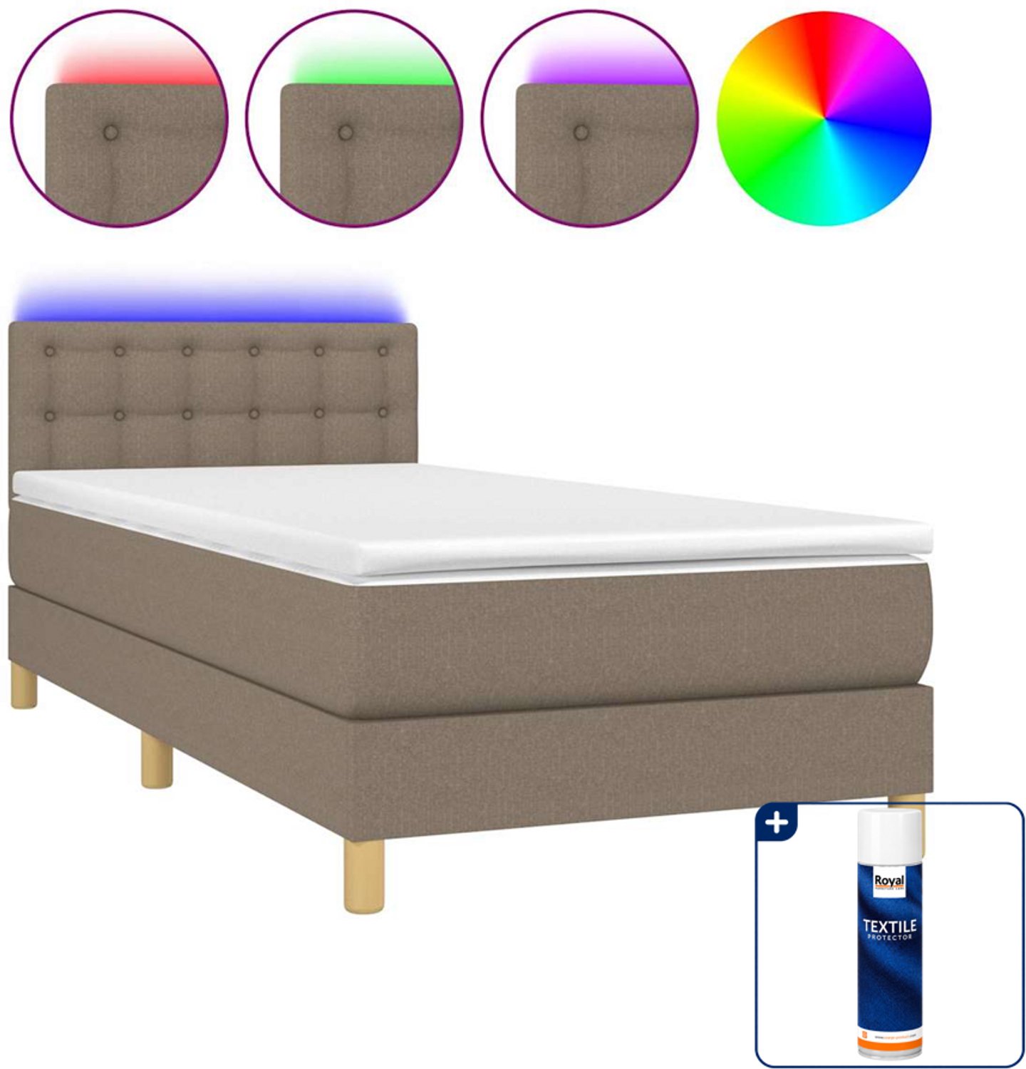 vidaXL boxspring met matras en LED - 100 x 200 cm - taupe - Inclusief textielbeschermer 500 ml