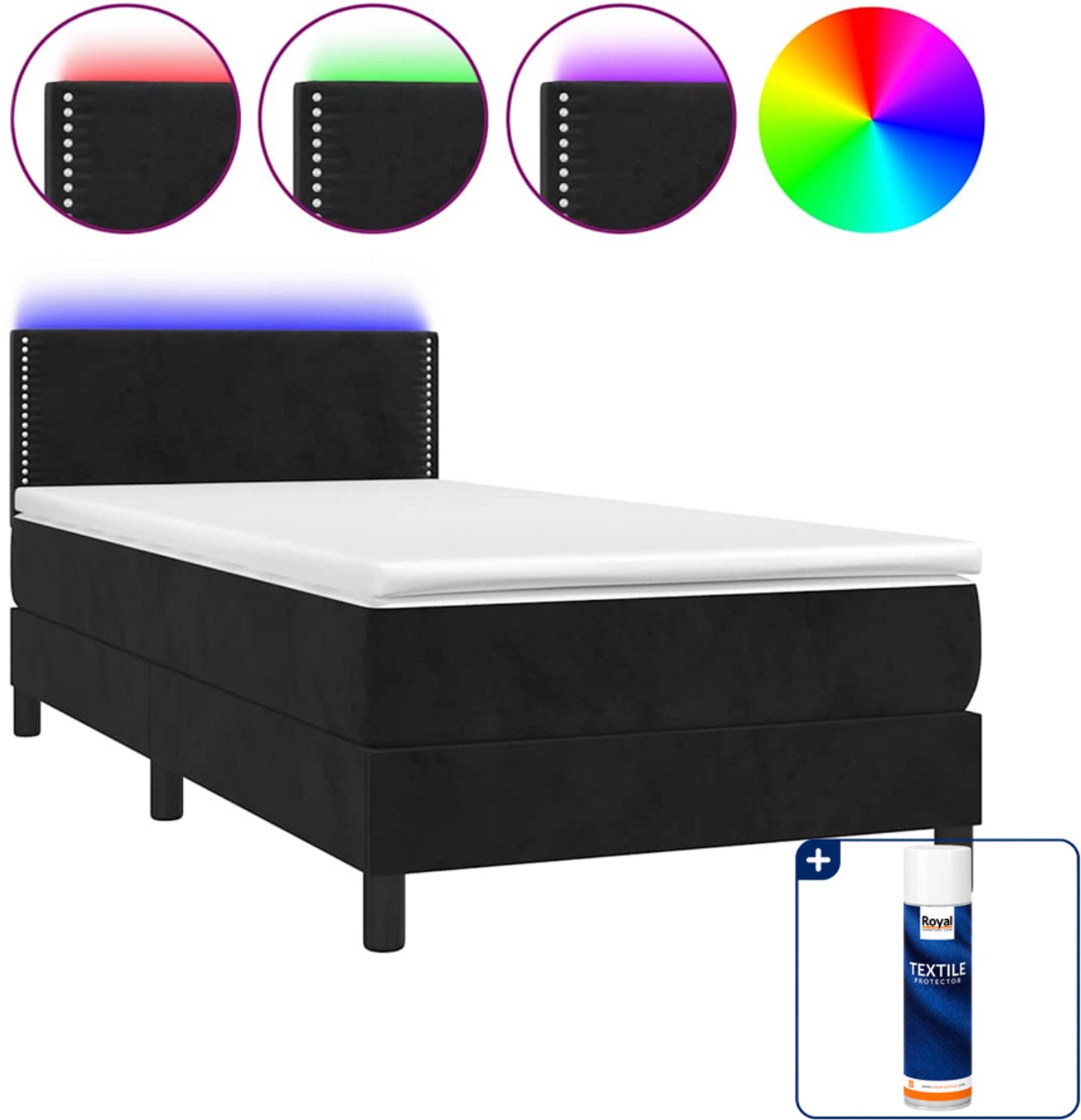 vidaXL boxspring met matras en LED - 100 x 200 cm - fluweel - zwart - Inclusief textielbeschermer 500 ml
