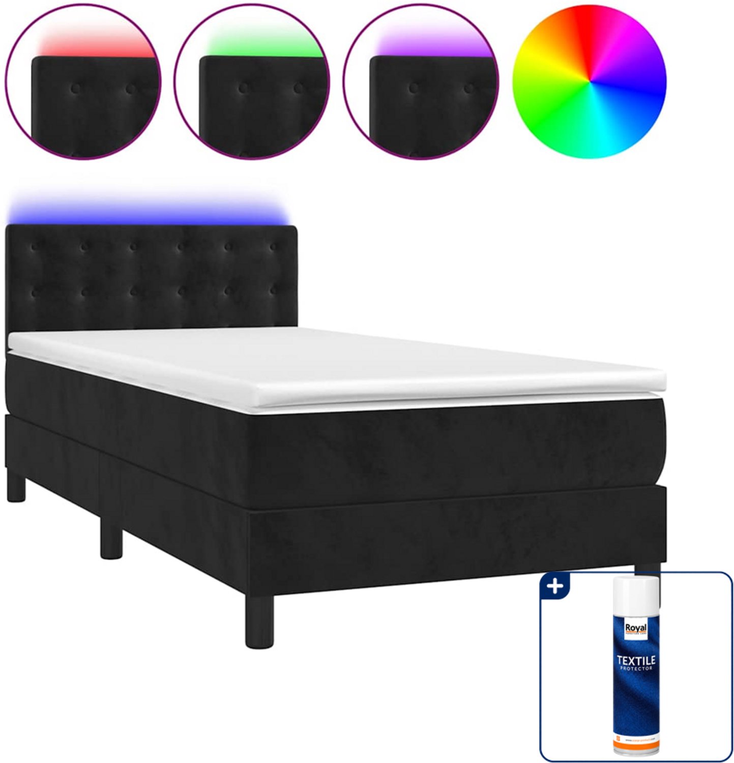 vidaXL boxspring met matras en LED - 100 x 200 cm - fluweel - zwart - Inclusief textielbeschermer 500 ml