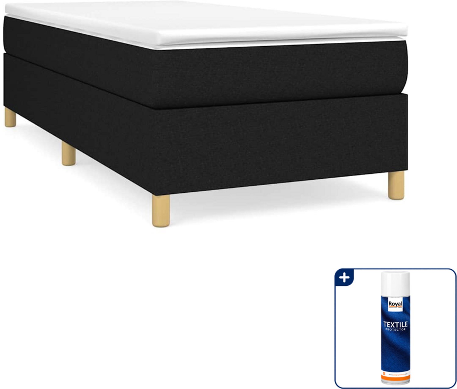 vidaXL boxspring bed - 80 x 200 cm - stof - zwart - Inclusief textielbeschermer 500 ml