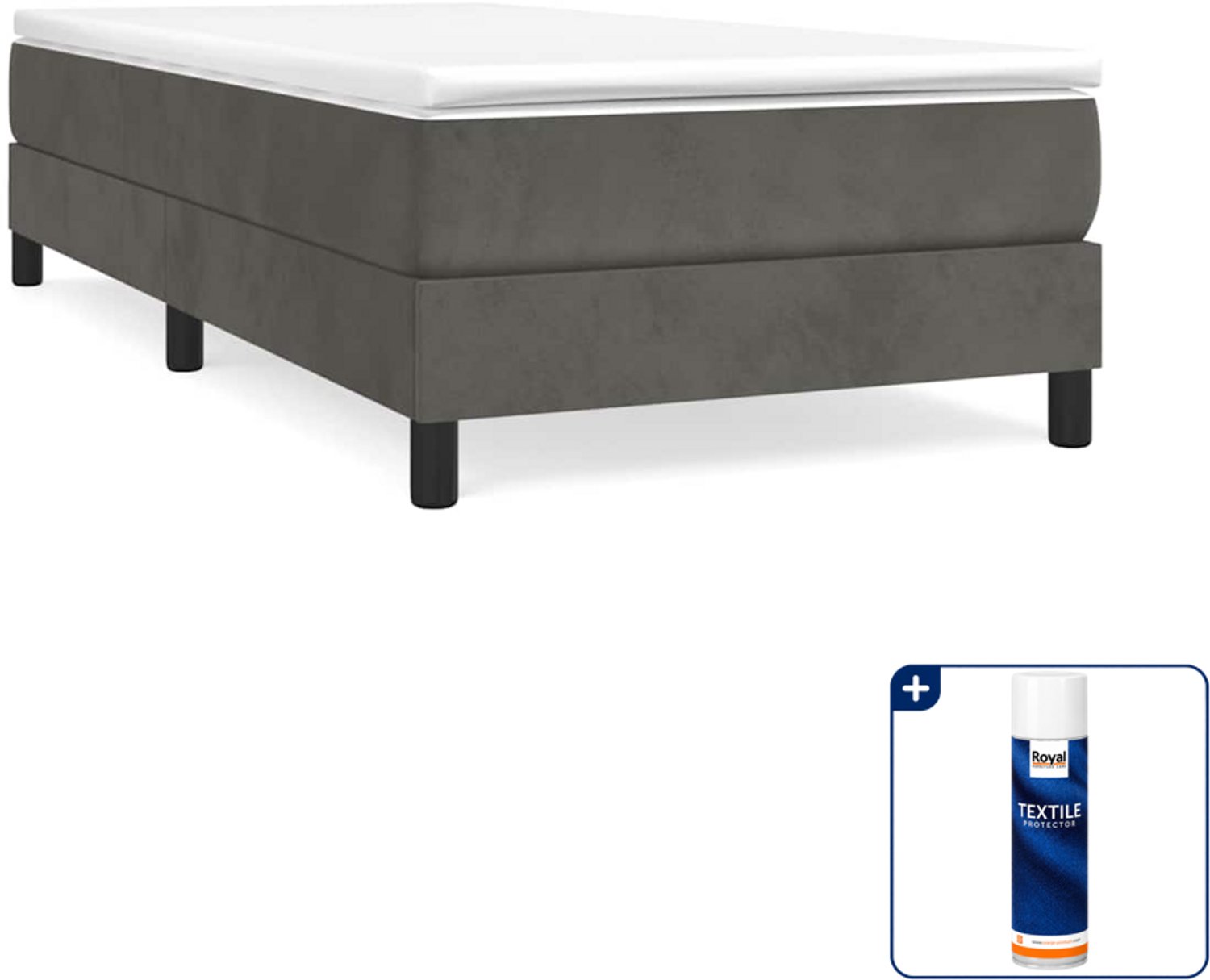 vidaXL boxspring bed - 90 x 190 cm - fluweel - donkergrijs - Inclusief textielbeschermer 500 ml Bruin