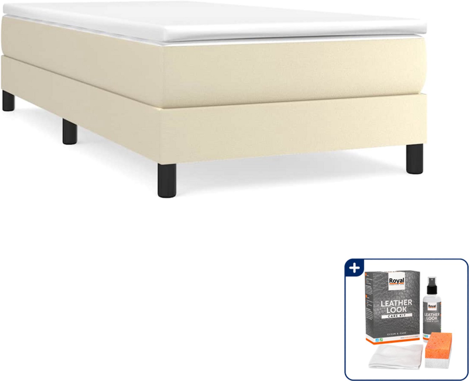 vidaXL boxspring bed - 80 x 200 cm - kunstleer - crème - Inclusief onderhoudsset voor kunstleer 150 ml Bruin