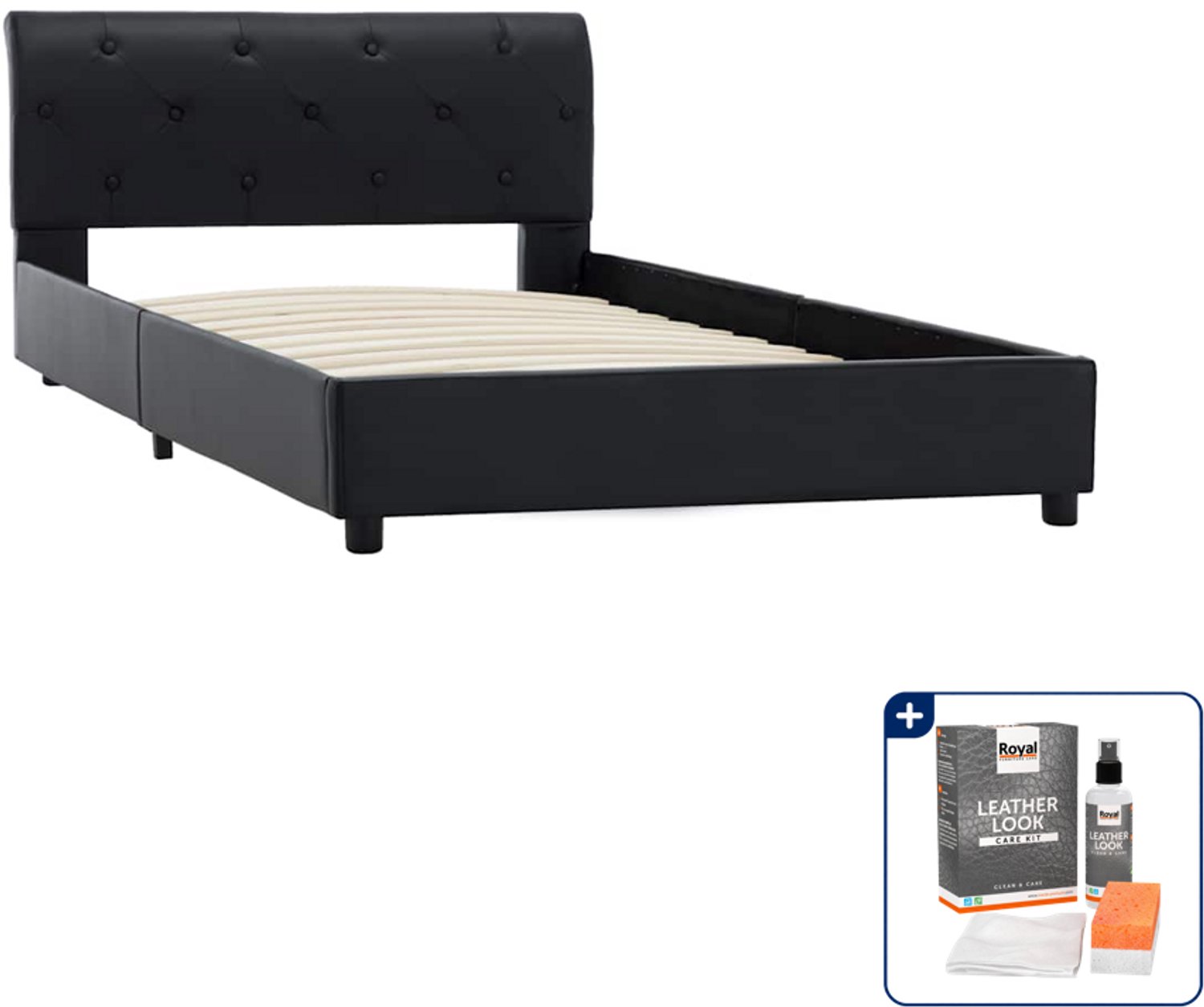 vidaXL bedframe - 100 x 200 cm - kunstleer - zwart - Inclusief onderhoudsset voor kunstleer 150 ml Bruin