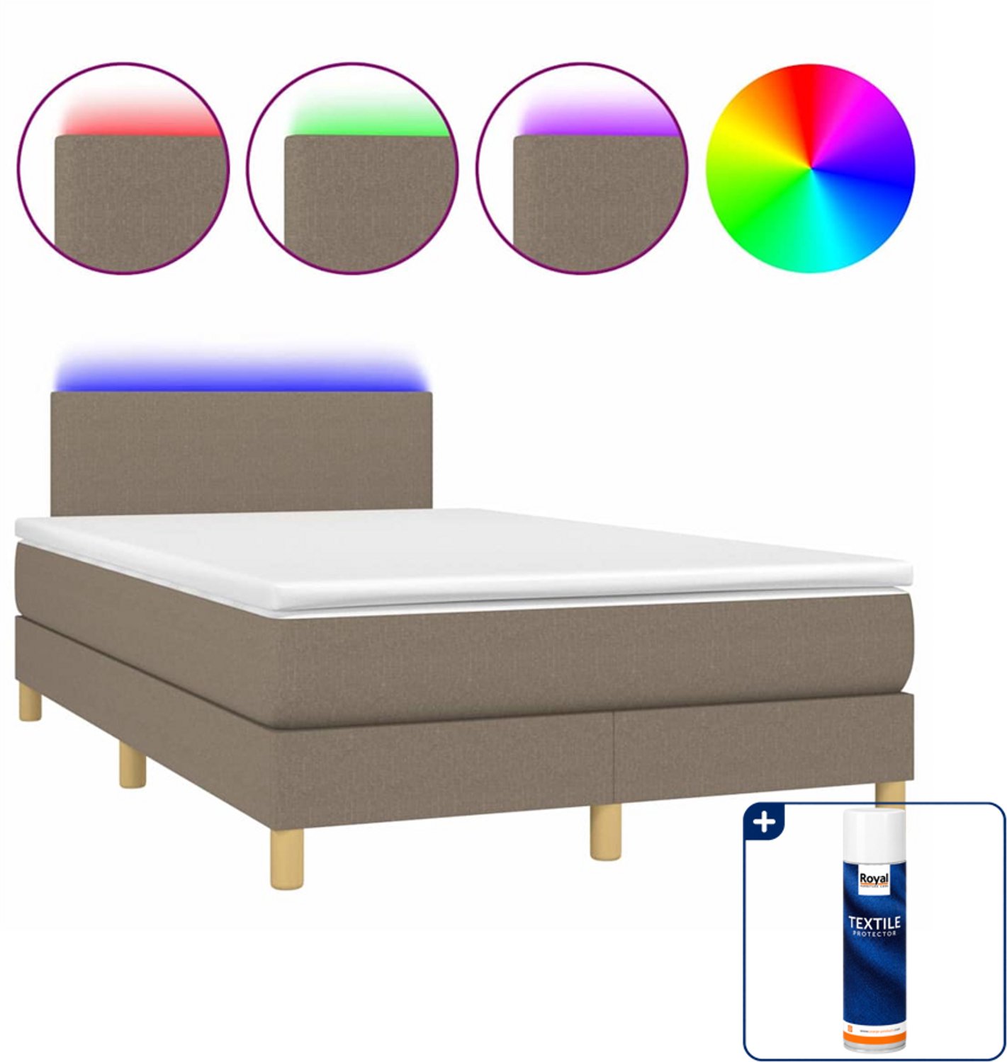 vidaXL boxspring met matras en LED - 120 x 200 cm - taupe - Inclusief textielbeschermer 500 ml