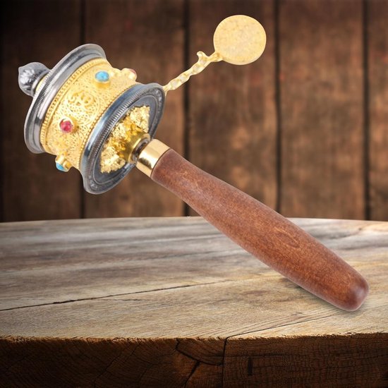 Zes Woorden Mantra Handcrank Boeddhistische Gebedsmolen van Hoogwaardige Messing, Goudkleurig, 26.3 x 20 x 9.5 cm — afbeelding 5
