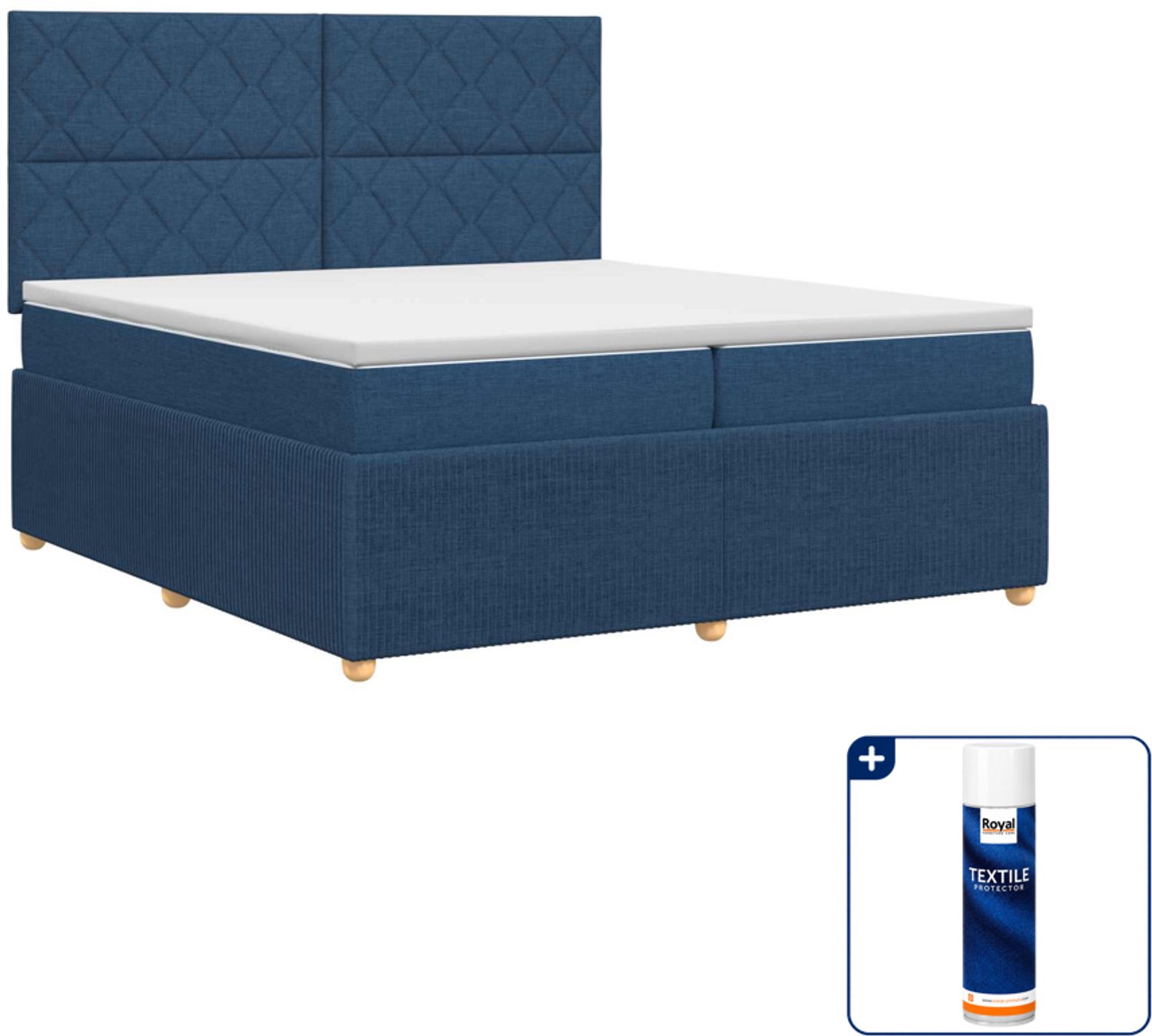 vidaXL boxspringbed - 200 x 200 cm - blauw - Inclusief textielbeschermer 500 ml