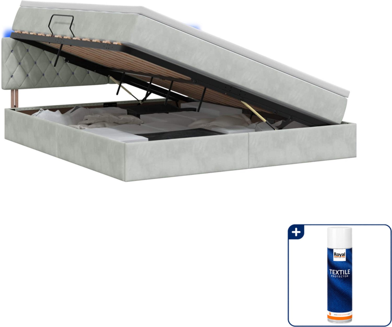 vidaXL Kingsize led-opbergbed met matras - 180 x 200 cm - lichtgrijs - Inclusief textielbeschermer 500 ml