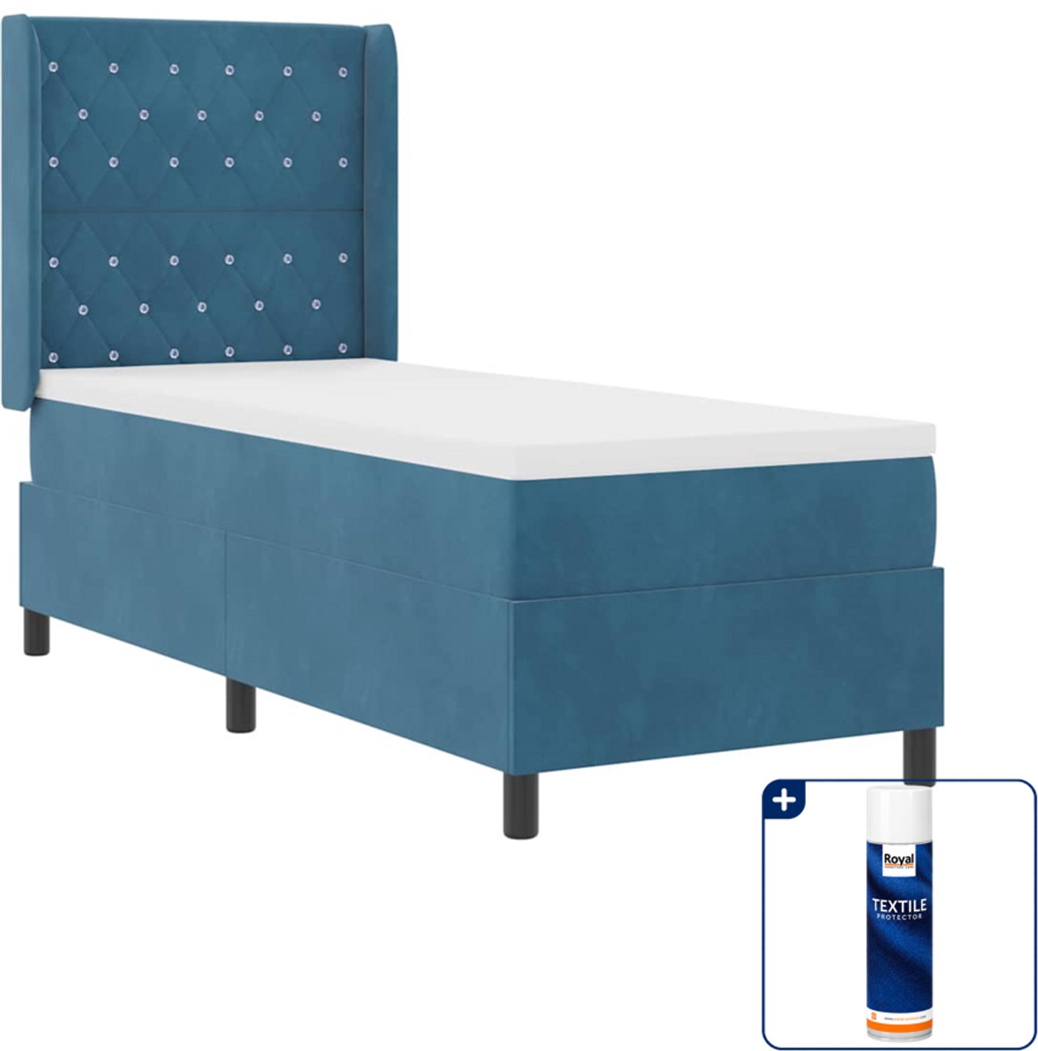 vidaXL boxspringbed met matras en LED - 80 x 200 cm - fluweel - blauw - Inclusief textielbeschermer 500 ml