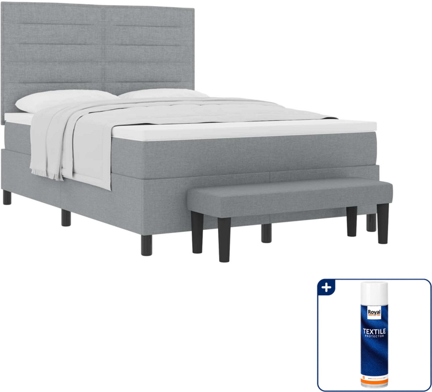 vidaXL Small double boxspringbed - 140 x 200 cm - lichtgrijs - Inclusief textielbeschermer 500 ml
