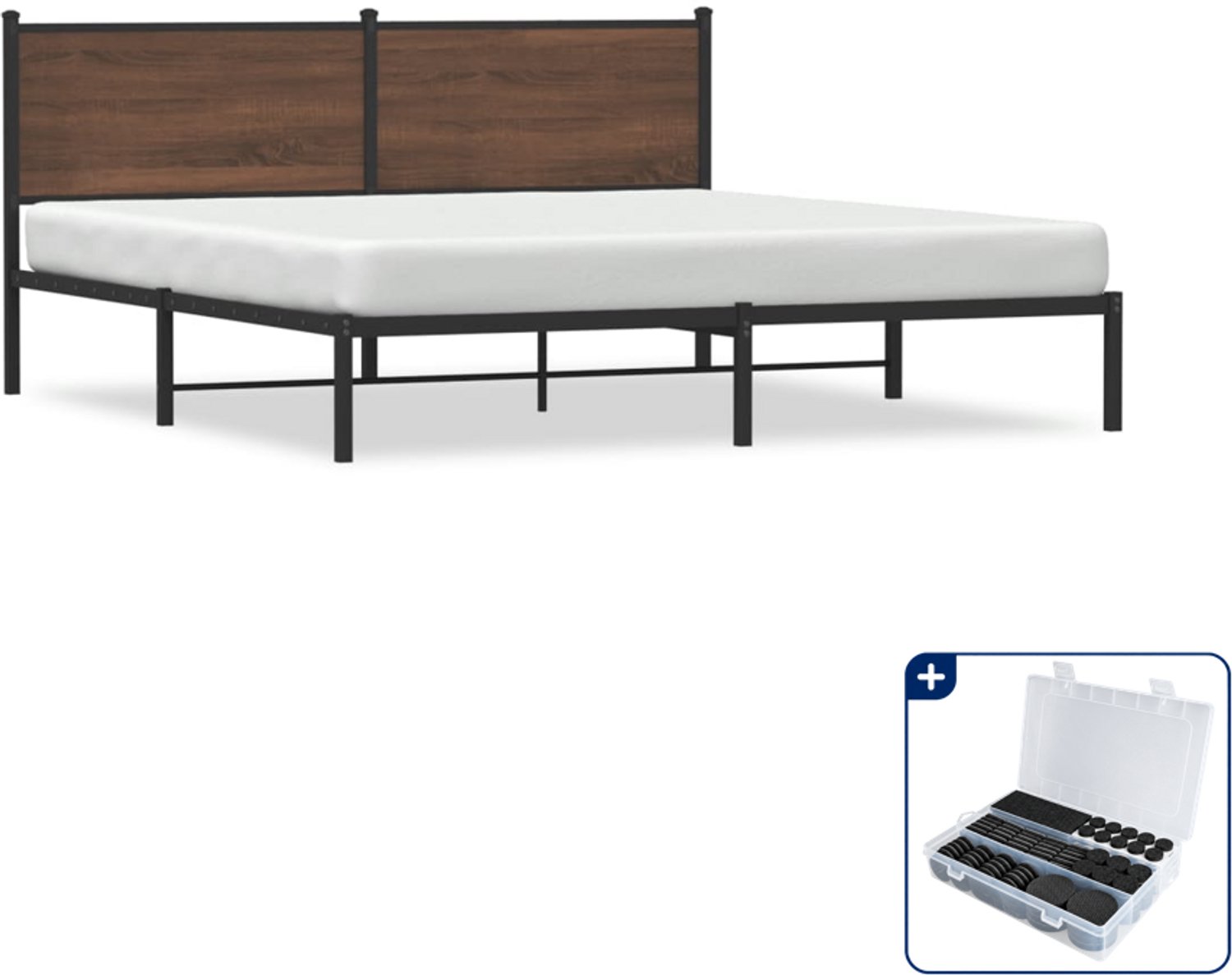 vidaXL Queensize bedframe - 160 x 200 cm - bruineiken - Inclusief antikrasvilt 177-delig