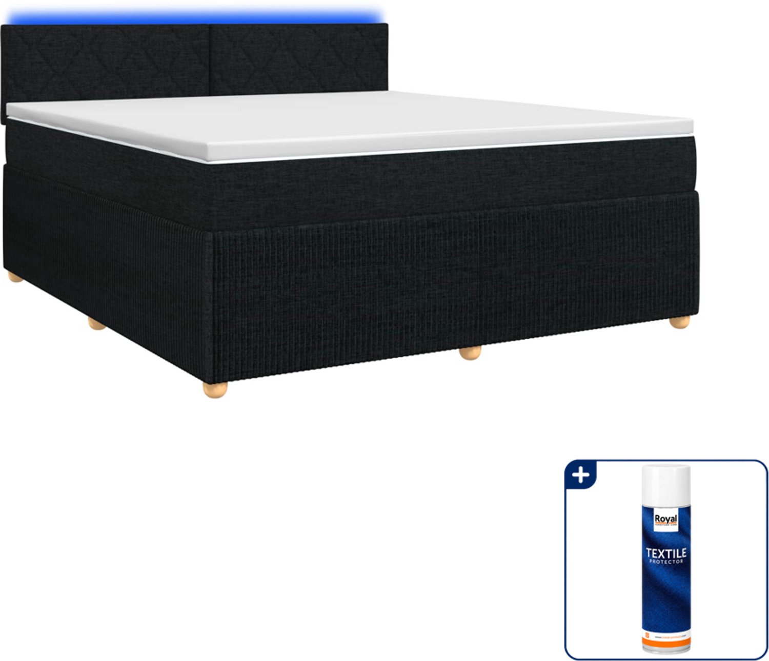 vidaXL boxspringbed - 140 x 190 cm - zwart - Inclusief textielbeschermer 500 ml