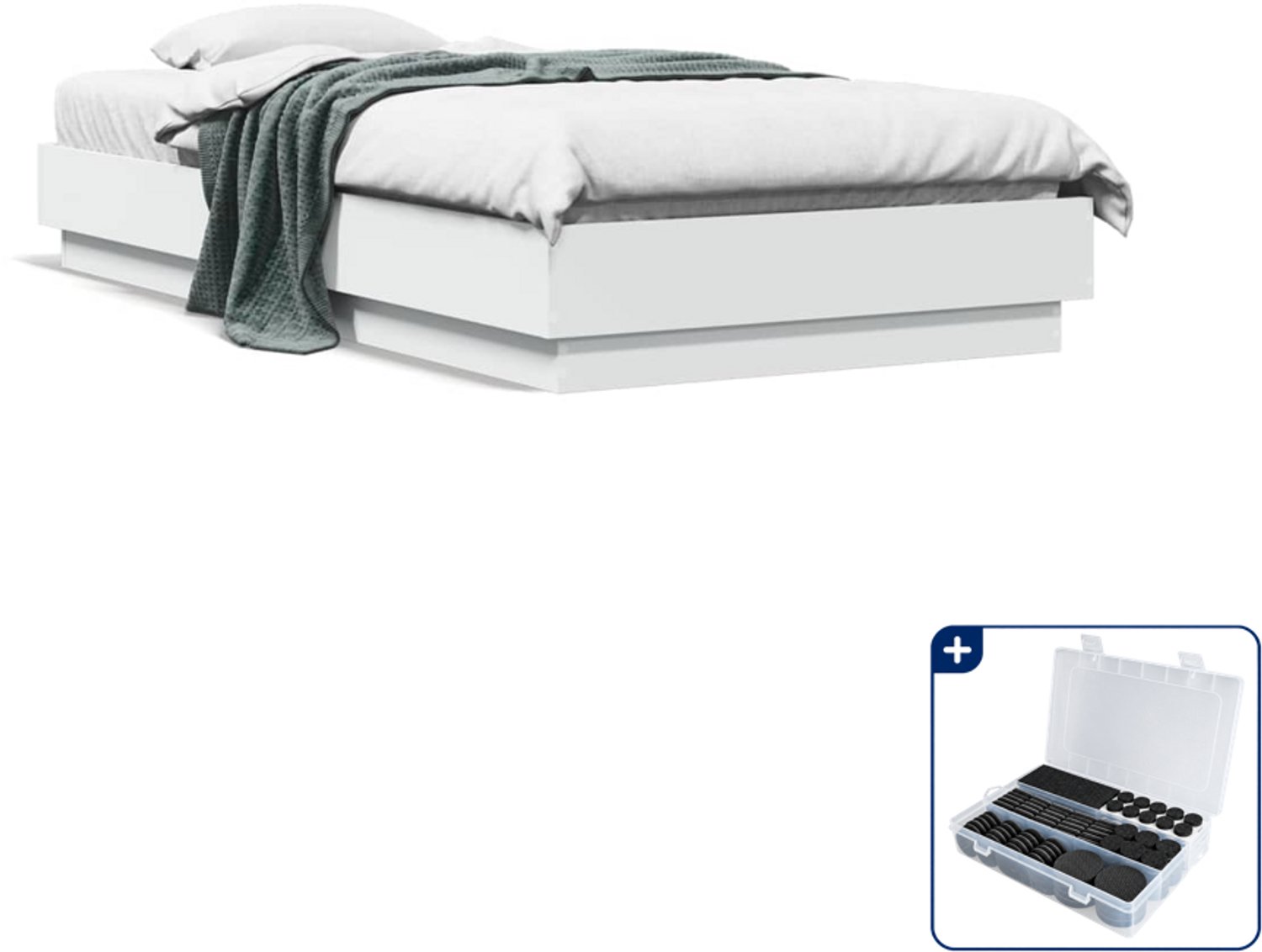 vidaXL bedframe - 75 x 190 cm - bewerkt hout - wit - Inclusief antikrasvilt 177-delig
