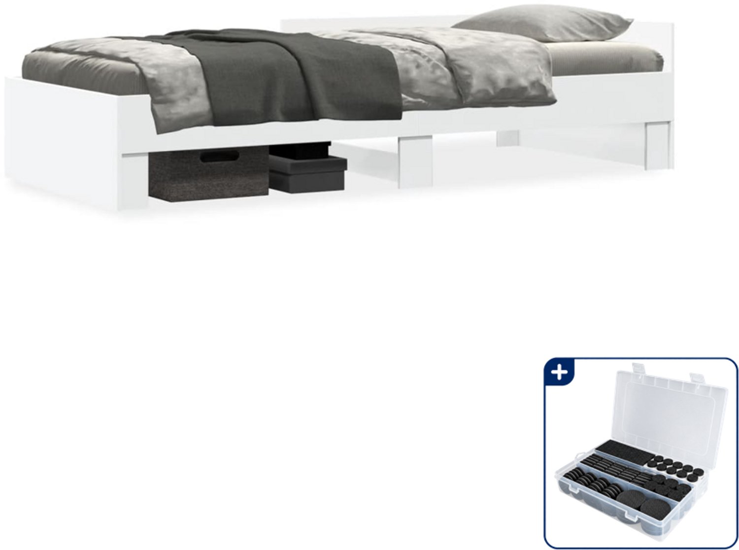 vidaXL bedframe - 100 x 200 cm - bewerkt hout - wit - Inclusief antikrasvilt 177-delig