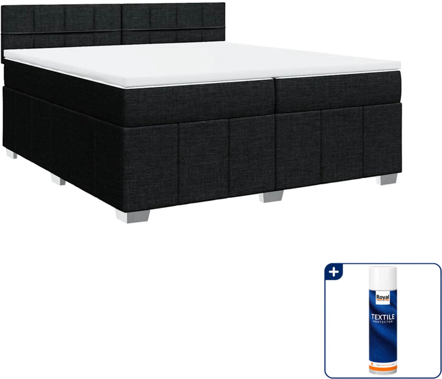 vidaXL Boxspring - Super kingsize - 200 x 200 cm - zwart - Inclusief textielbeschermer 500 ml